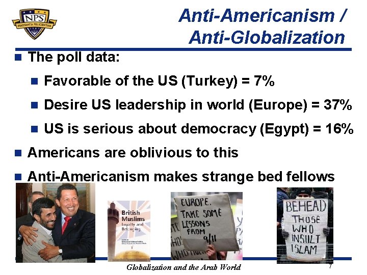 Anti-Americanism / Anti-Globalization n The poll data: n Favorable of the US (Turkey) =