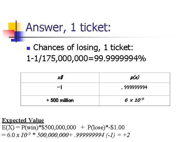 Answer, 1 ticket: Chances of losing, 1 ticket: 1 -1/175, 000=99. 9999994% n x$