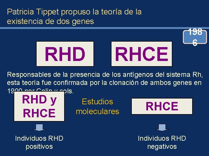 Patricia Tippet propuso la teoría de la existencia de dos genes RHD RHCE 198