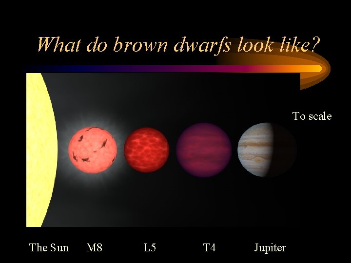 What do brown dwarfs look like? To scale The Sun M 8 L 5