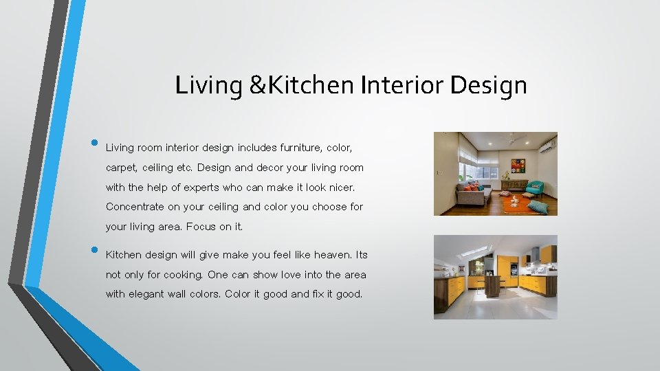 Living &Kitchen Interior Design • Living room interior design includes furniture, color, carpet, ceiling