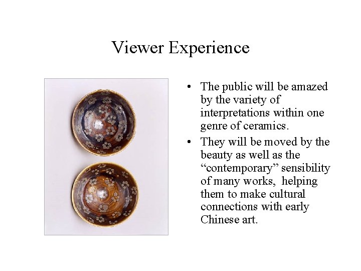 Viewer Experience • The public will be amazed by the variety of interpretations within