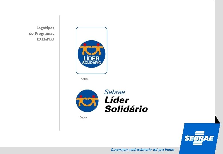 SEBRAE Logotipos de Programas EXEMPLO Quem tem conhecimento vai pra frente 