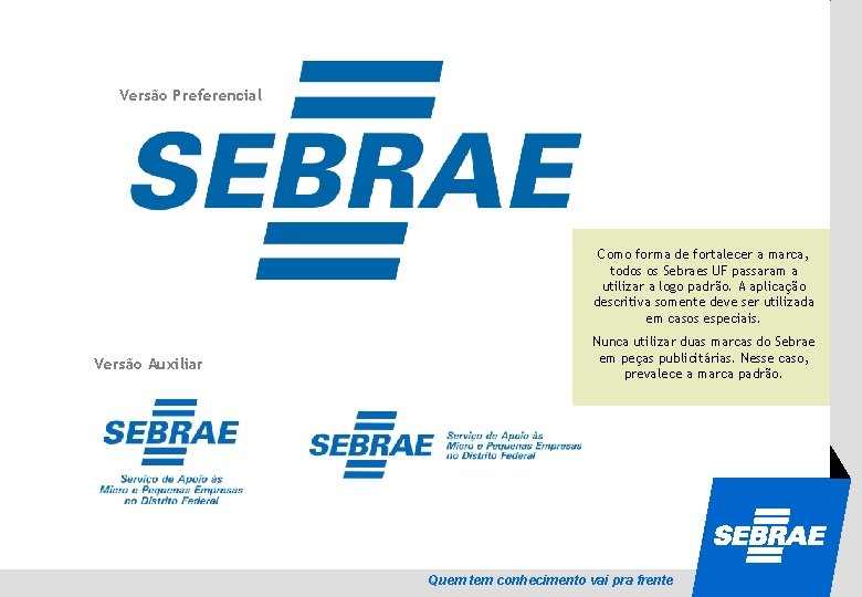 Versão Preferencial Como forma de fortalecer a marca, todos os Sebraes UF passaram a