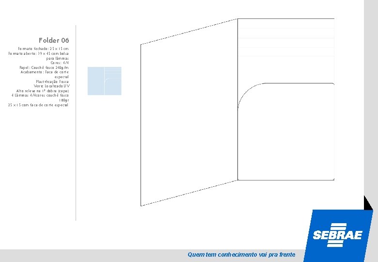 Folder 06 SEBRAE Formato fechado: 25 x 15 cm Formato aberto: 39 x 45