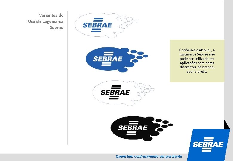 Variantes do Uso da Logomarca Sebrae SEBRAE Conforme o Manual, a logomarca Sebrae não