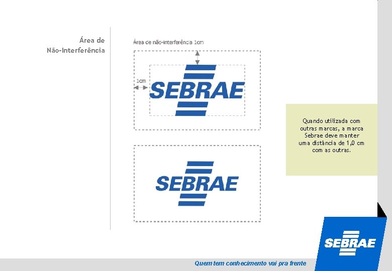 Área de Não-Interferência SEBRAE Quando utilizada com outras marcas, a marca Sebrae deve manter