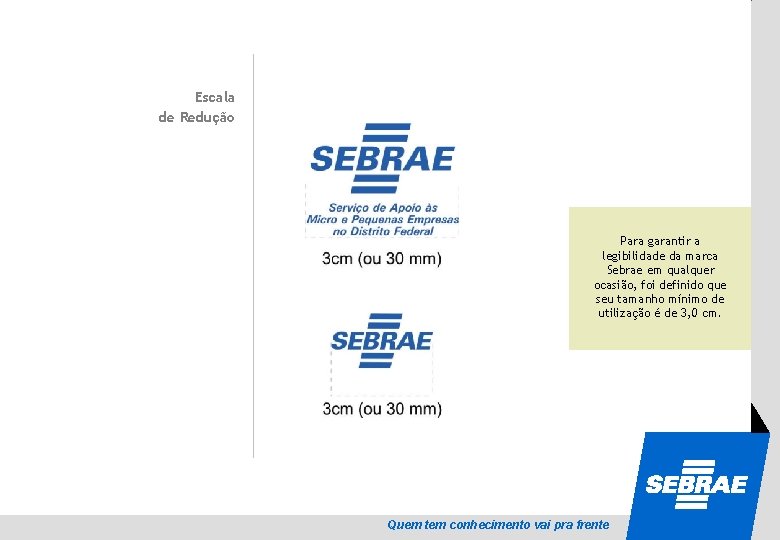 Escala de Redução SEBRAE Para garantir a legibilidade da marca Sebrae em qualquer ocasião,