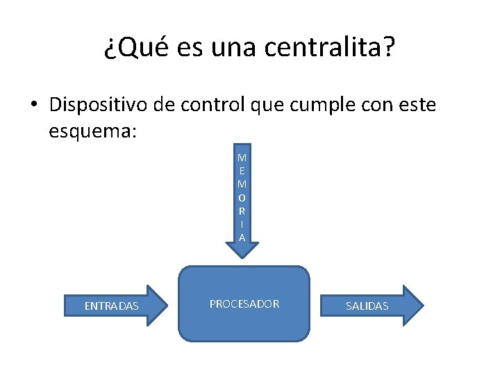 ¿Qué es una centralita? • Dispositivo de control que cumple con este esquema: M