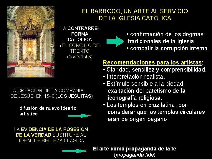 EL BARROCO, UN ARTE AL SERVICIO DE LA IGLESIA CATÓLICA LA CONTRARREFORMA CATÓLICA (EL