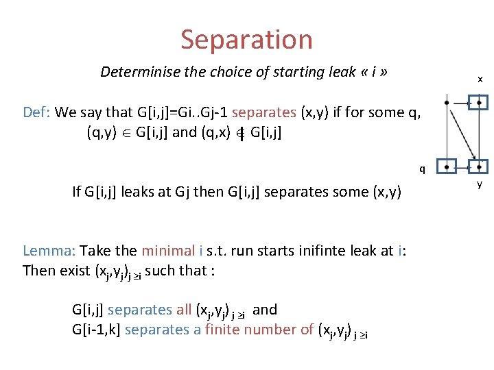 Separation Determinise the choice of starting leak « i » x Def: We say