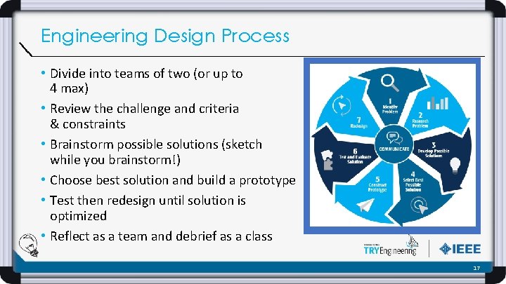 Engineering Design Process • Divide into teams of two (or up to 4 max)