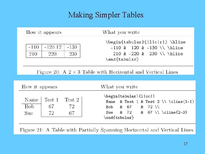 Making Simpler Tables 17 