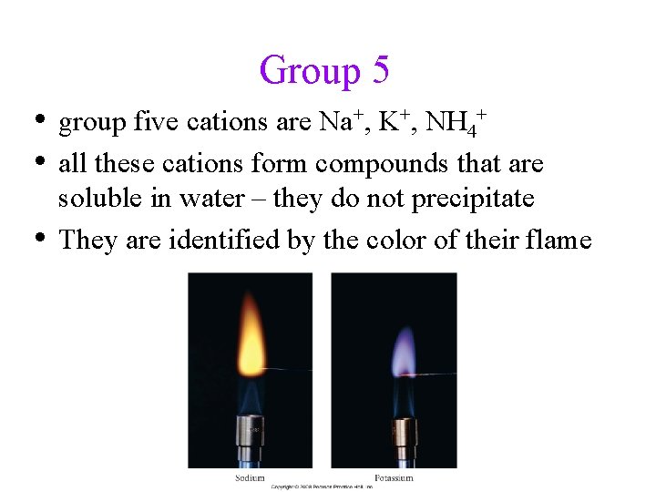 Group 5 • group five cations are Na+, K+, NH 4+ • all these