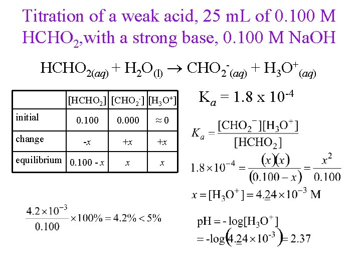 Titration of a weak acid, 25 m. L of 0. 100 M HCHO 2,