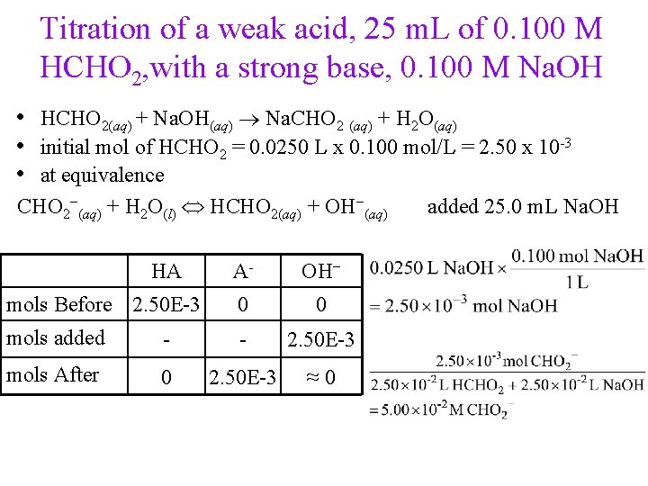 Titration of a weak acid, 25 m. L of 0. 100 M HCHO 2,