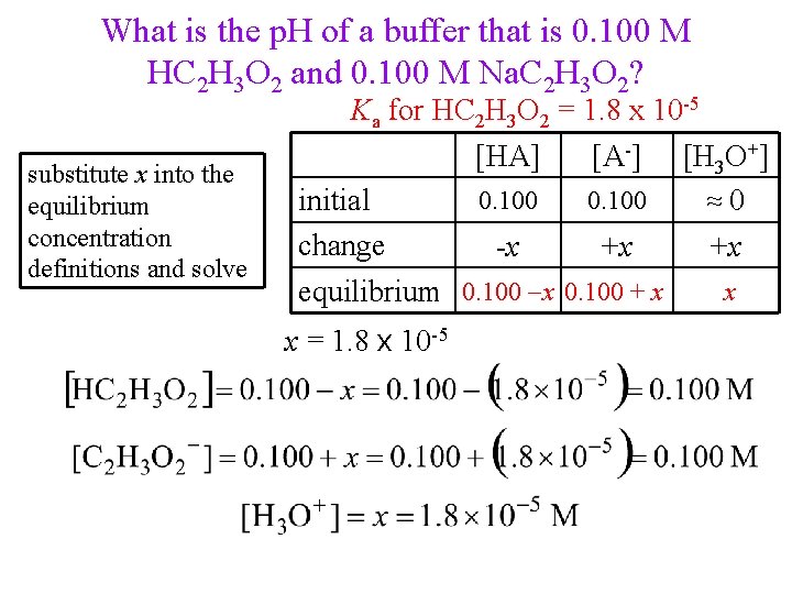 What is the p. H of a buffer that is 0. 100 M HC