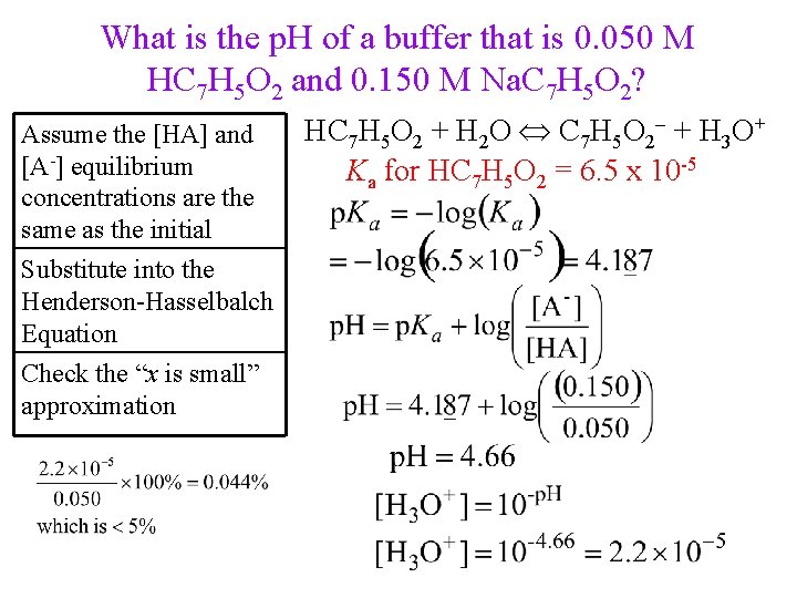 What is the p. H of a buffer that is 0. 050 M HC