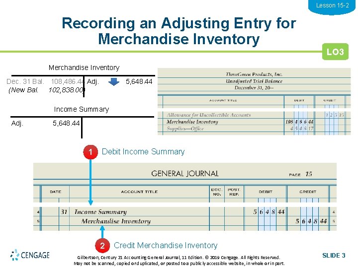 Lesson 15 -2 Recording an Adjusting Entry for Merchandise Inventory LO 3 Merchandise Inventory