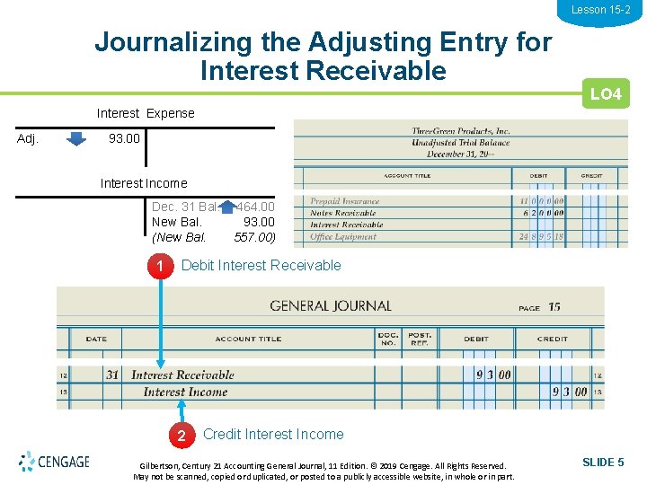 Lesson 15 -2 Journalizing the Adjusting Entry for Interest Receivable LO 4 Interest Expense