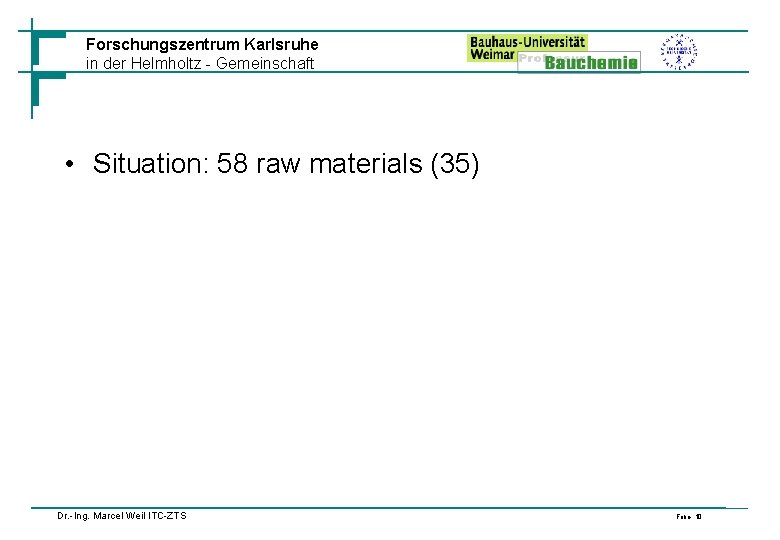 Forschungszentrum Karlsruhe in der Helmholtz - Gemeinschaft • Situation: 58 raw materials (35) Dr.