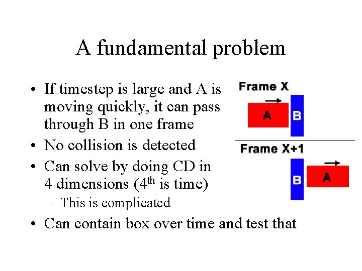 A fundamental problem • If timestep is large and A is moving quickly, it