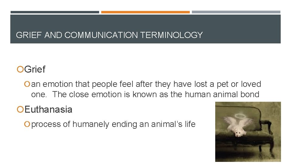GRIEF AND COMMUNICATION TERMINOLOGY Grief an emotion that people feel after they have lost