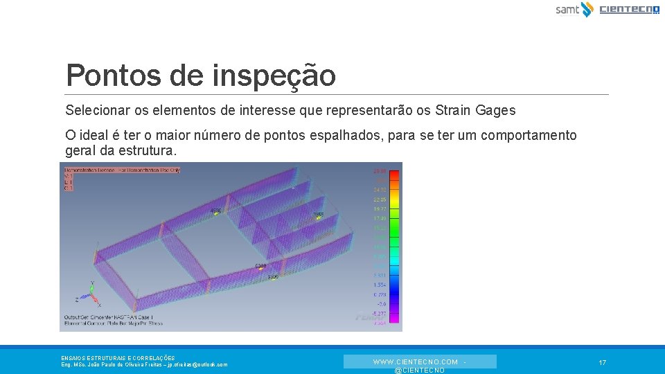 Pontos de inspeção Selecionar os elementos de interesse que representarão os Strain Gages O