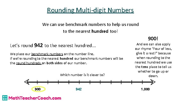 Rounding Multi-digit Numbers We can use benchmark numbers to help us round to the