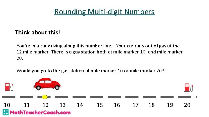 Rounding Multi-digit Numbers Think about this! You’re in a car driving along this number