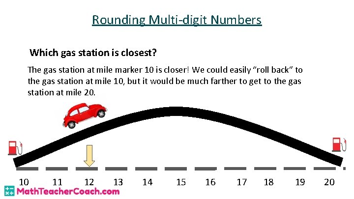 Rounding Multi-digit Numbers Which gas station is closest? The gas station at mile marker