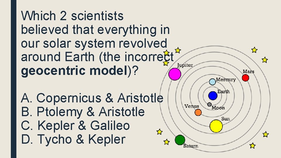 Which 2 scientists believed that everything in our solar system revolved around Earth (the