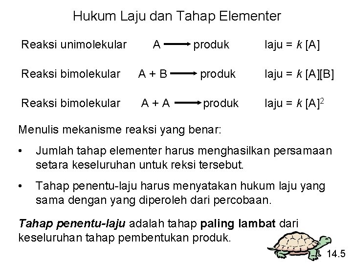 Hukum Laju dan Tahap Elementer Reaksi unimolekular A produk laju = k [A] Reaksi