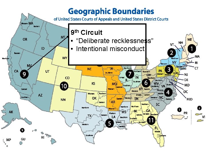 9 th Circuit • “Deliberate recklessness” • Intentional misconduct 