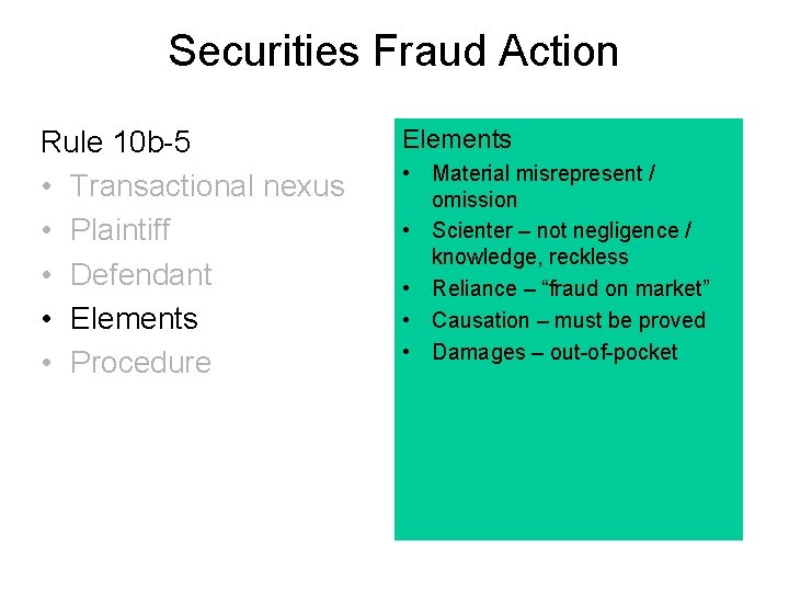 Securities Fraud Action Rule 10 b-5 • Transactional nexus • Plaintiff • Defendant •