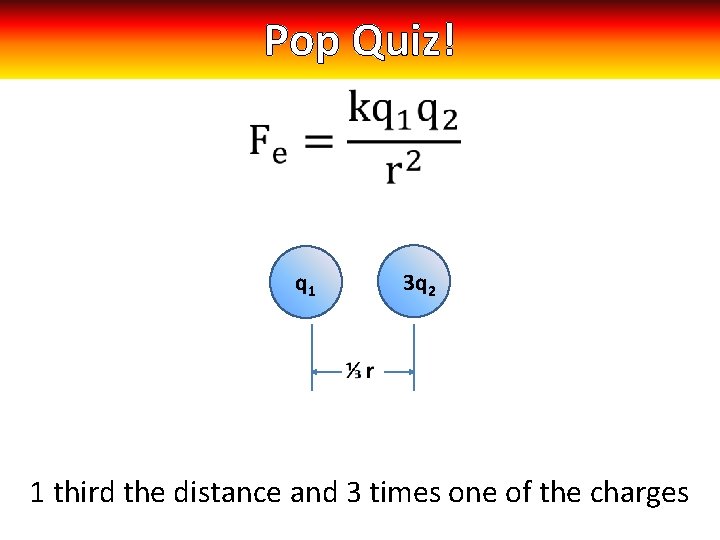 Pop Quiz! q 1 3 q 2 1 third the distance and 3 times