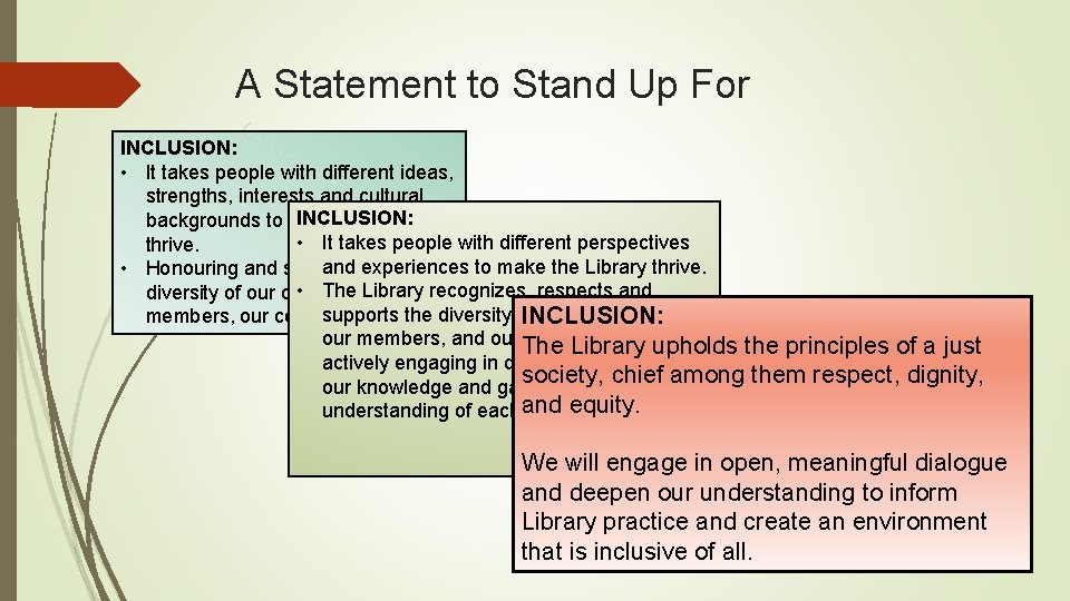 A Statement to Stand Up For INCLUSION: • It takes people with different ideas,