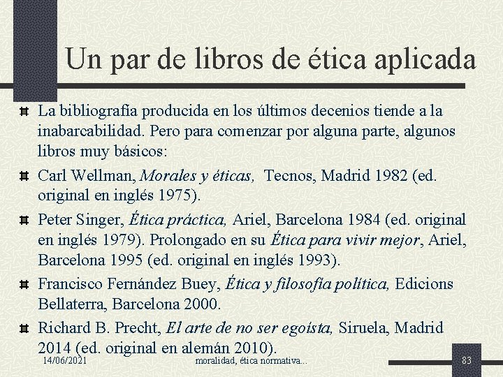 Un par de libros de ética aplicada La bibliografía producida en los últimos decenios