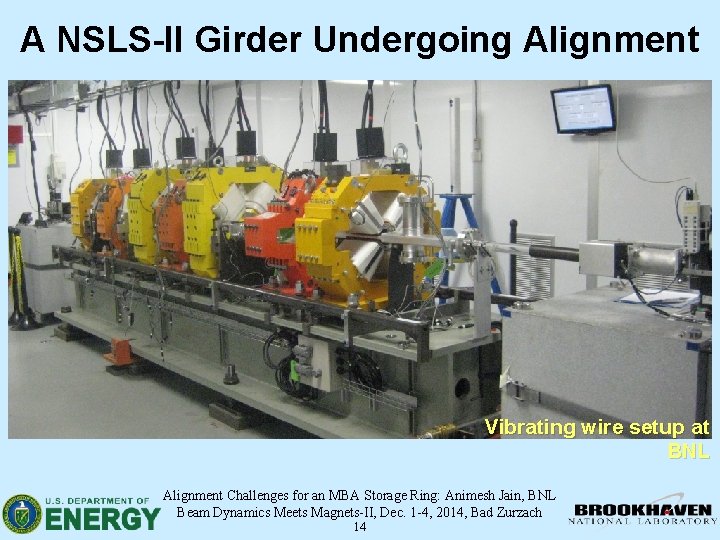 A NSLS-II Girder Undergoing Alignment Vibrating wire setup at BNL Alignment Challenges for an