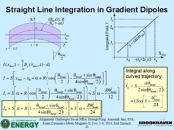 Straight Line Integration in Gradient Dipoles Integral along curved trajectory: Alignment Challenges for an