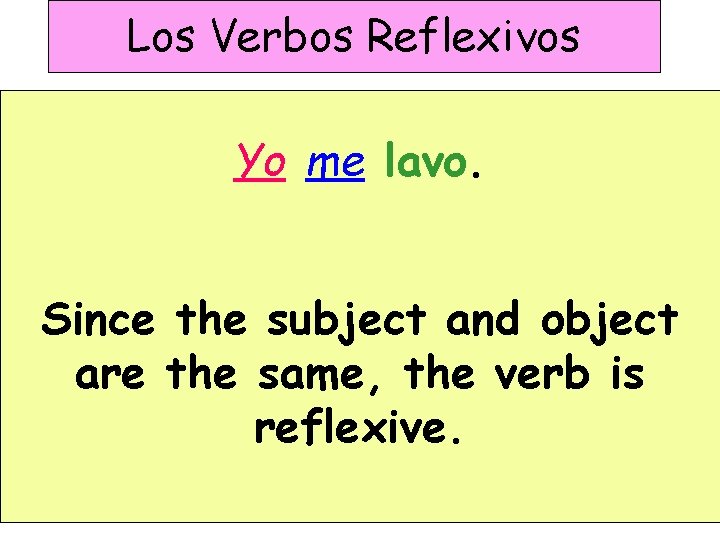 Los Verbos Reflexivos Yo me lavo. Since the subject and object are the same,