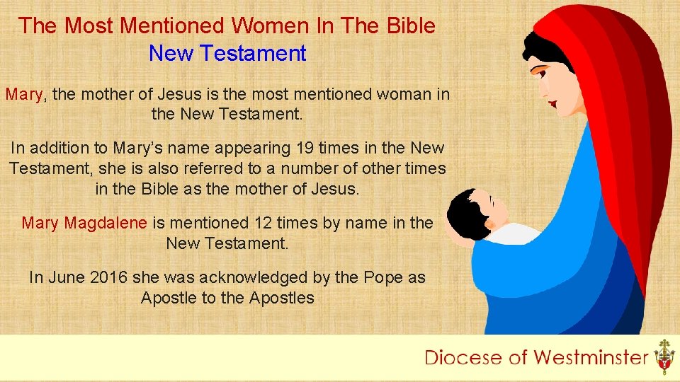 The Most Mentioned Women In The Bible New Testament Mary, the mother of Jesus