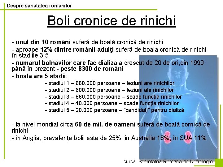 Despre sănătatea românilor Boli cronice de rinichi - unul din 10 români suferă de