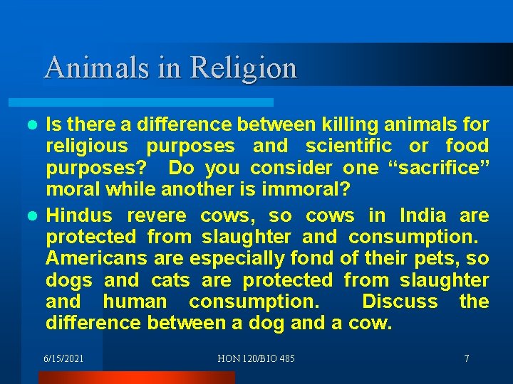 Animals in Religion Is there a difference between killing animals for religious purposes and