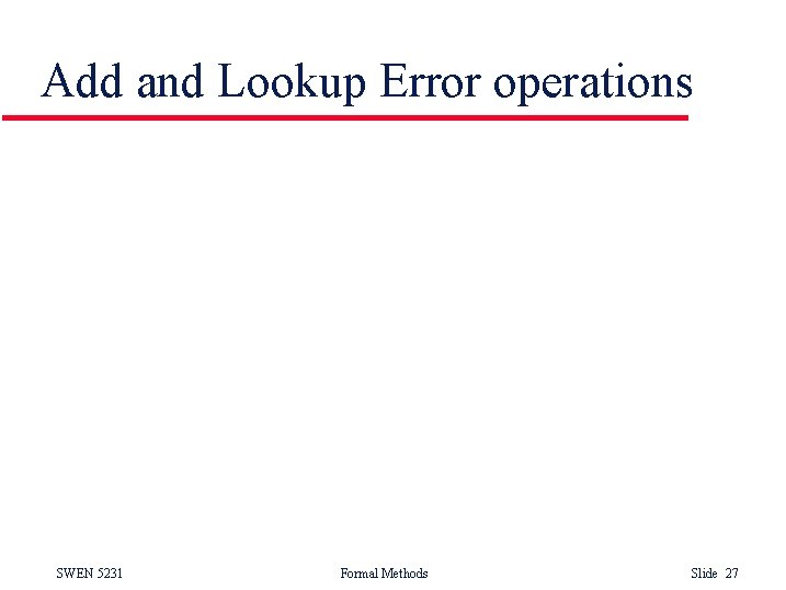 Add and Lookup Error operations SWEN 5231 Formal Methods Slide 27 