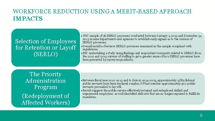 WORKFORCE REDUCTION USING A MERIT-BASED APPROACH IMPACTS Selection of Employees for Retention or Layoff