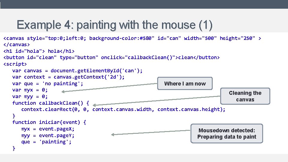 Example 4: painting with the mouse (1) <canvas style="top: 0; left: 0; background-color: #580" Example 4: painting with the mouse (1) <canvas style="top: 0; left: 0; background-color: #580"