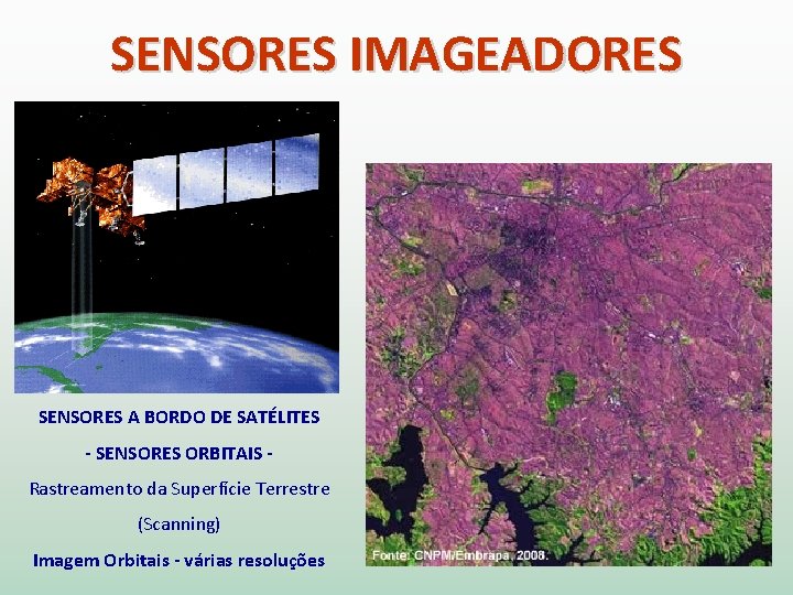 SENSORES IMAGEADORES SENSORES A BORDO DE SATÉLITES - SENSORES ORBITAIS Rastreamento da Superfície Terrestre