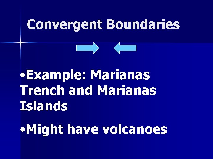 Convergent Boundaries • Example: Marianas Trench and Marianas Islands • Might have volcanoes 