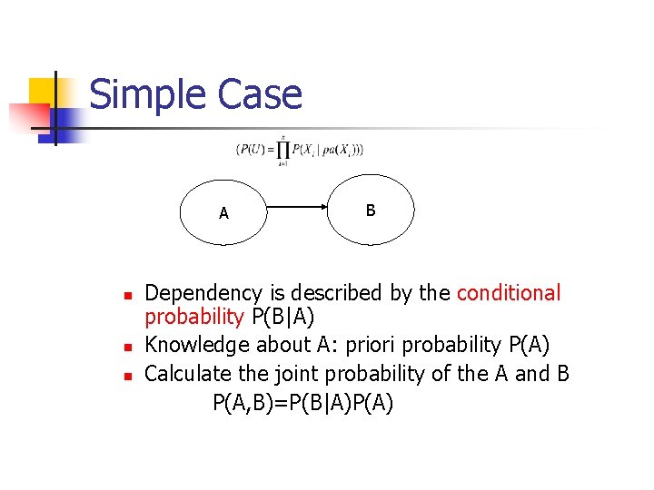 Simple Case A n n n B Dependency is described by the conditional probability